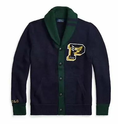 Polo Ralph Lauren Varsity P Wing Letterman Cardigan Shawl Collar Sweater Jacket • $153.32
