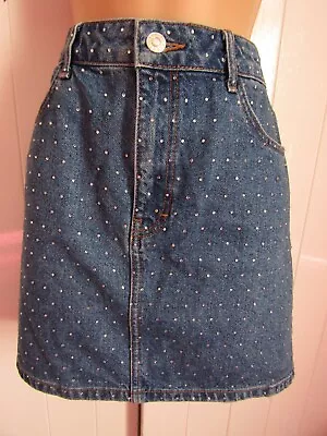 £8 • Buy Topshop Moto Jewel Embellished Denim Mini Skirt - Size 12