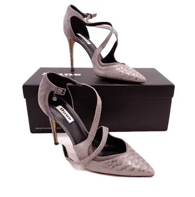 DUNE  DARCY  Open Waist X Strap Shoes Pewter Reptile Effect Suede. Size 7 • £19.99