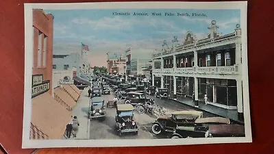 West Palm Beach FL. Busy Clematis Av. C. 1915-30. Cars Victrolas. Florida. • $5.99