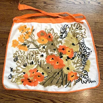 VTG 70s 80s Vera Neumann Terry Towel Apron Funky Orange Floral Kitchen • $24