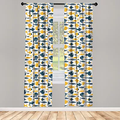 Nautical Curtains 2 Panel Set Ornate Bizarre Fish Forms • £23.99