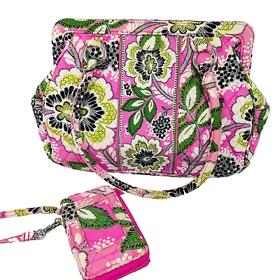 Vera Bradley Priscilla Pink Flower Clamshell Shoulder Purse Handbag With Wallet • $44.99