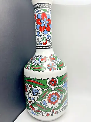 Vtg Metaxa Porcelain Multicolor Floral Bottle Decanter Vase Hand Made Greece 10  • $23