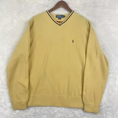 Polo Ralph Lauren Sweater Mens Large Yellow V-Neck Cotton Golf Casual * • $15