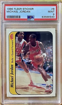 1986 Fleer Sticker #8 Michael Jordan Chicago Bulls PSA 9 MINT Rookie • $3599