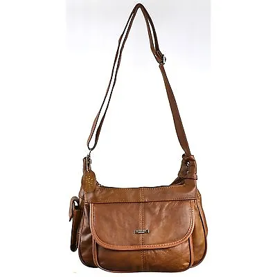 Ladies Leather Shoulder Bag Handbag With Mobile Pouch Brown/fawn/tan/black/beige • £17.99