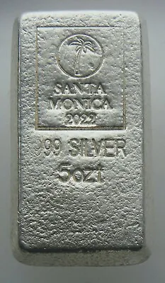 5 Oz Silver Bar .999 Fine - 2022 SANTA MONICA Palm Tree Logo • £122.72