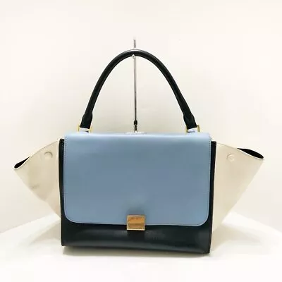 Auth CELINE Trapeze Medium 169543TTL.33LA Light Blue Black Cream Leather - • $342