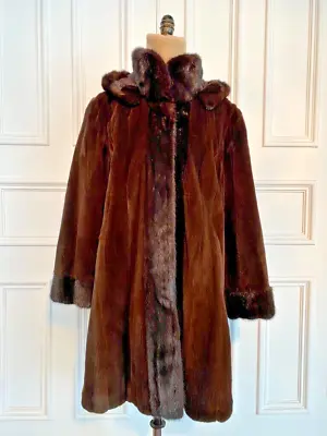 Stunning  Sheared Ranch Mink Reversible Fur Coat With Hood  (v503) Showroom Coat • $509.29