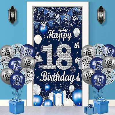Blue 18th Birthday Decorations For Boys Navy Blue Silver Happy 18th Birthday • £15.99