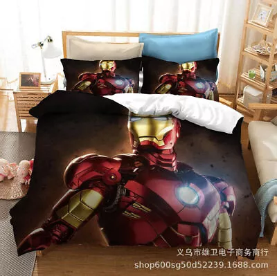 Iron Man Marvel Avengers Bedding Set 3PCS Duvet Cover Pillowcase Comforter Cover • $61.99