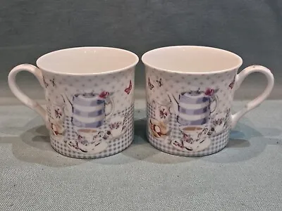 Cavania London Set Of 2 Country Kitchen Decorated Fine Bone China Mugs GC • £7.99