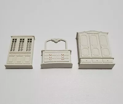 Vintage Miniature Dollhouse Furniture Diorama 3PC Beige Plastic Wardrobe Cabinet • $7.97