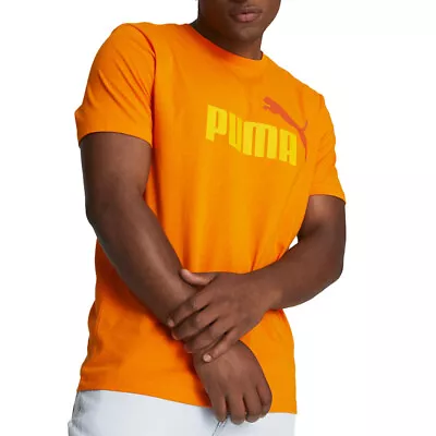 Puma Essential 2 Col Logo Crew Neck Short Sleeve T-Shirt Mens Orange Casual Tops • $12.99