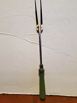 Green Wooden Handle Kitchen Utensil EKCO A&J Large Meat Fork 12.5  Long • $8