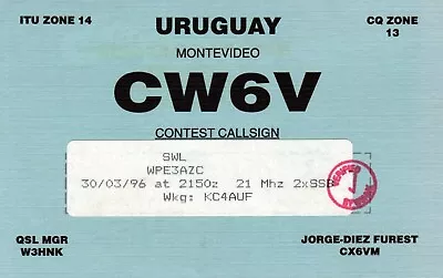 Montevideo Uruguay CW6V QSL Radio Postcard • $1.75