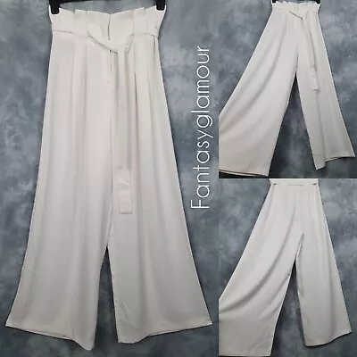 £20 • Buy Ladies RIVER ISLAND Ivory High Waist Belted Wide Leg Palazzo Trousers Size 10 UK