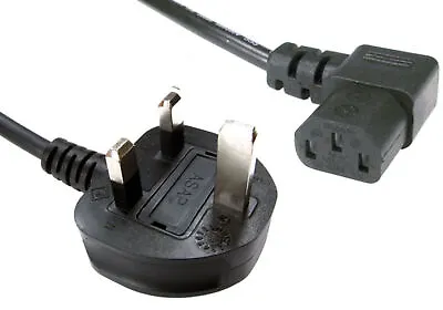 UK 3 Pin Power Mains Plug Lead Right Angle 90 Degree Head C13 PSU Cable • £7.99