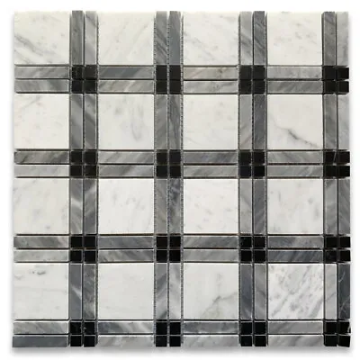 C261XP Carrara White Gray Black Marble Plaid Tartan Gingham Tile Polished • $27.99