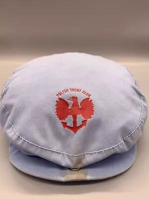 VINTAGE Sailing Cabbie Hat Cap Snap Back Blue Red Polish Yacht Club Flat Newsboy • $9