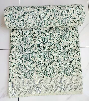 Hand Block Print Kantha King Size Indian Handmade Bedspread Quilt Throw Blanket • £71.99