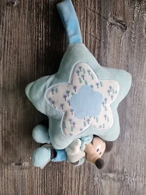Disney Store Baby Mickey Mouse Blue Musical Pull Cord Soft Plush Toy • £10