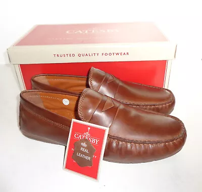 Mens Leather Tan Slip On Casual Formal Shoes Office Dress New RRP £70 UK Size 8 • £29.98