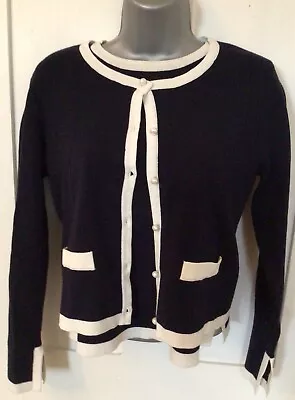 Zara Twin Set Navy Cardigan With Pearl Buttons & Matching Top Size S NEVER WORN  • £35