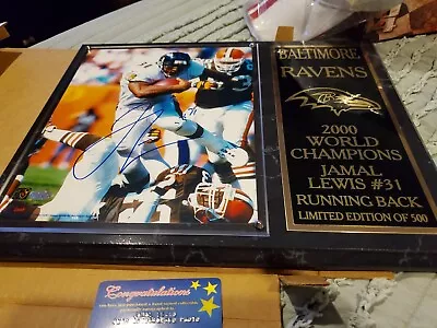 Ravens Jamal Lewis  2000 World Champion Marble Plaque.coa • $79.99