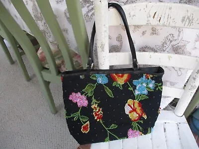 Vintage Christiana Beaded Purse Handbag Pocketbook Flowers Butterflies India • $18