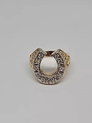 ALA 14K Yellow & White Gold 11 Diamond Horseshoe Nugget Ring Size 11.5 QUXKXK • $1399.99