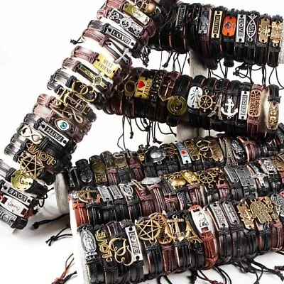 Wholesale Lots 100pcs Mixed Styles Vintage Alloy Leather Fashion Cuff Bracelets • $51.30