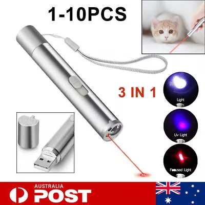 Multi Function Premium Cat Toy Laser Pointer USB Rechargeable LED Torch UV Light • $9.89