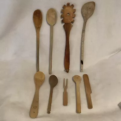 (Lot Of 9) Vintage Kitchenware Wooden Spoons & Utensils • $34.99