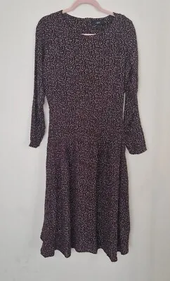 £15 • Buy Next Burgundy Plum Leopard Print Long Sleeve Midi Midaxi Dress 14