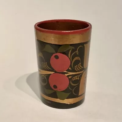 Vintage Hand Painted Russian Khokhloma Wooden Lacquer Cup Made In USSR 2.75” • $20