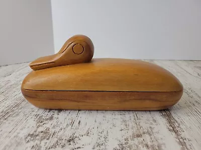 Vintage Wooden Wood Duck Trinket Box MCM Dresser Dish Hand Carved • $25