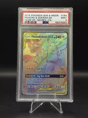 PSA 9 Pikachu & Zekrom GX Full Art Secret Rare Team Up 2019 Pokemon Card #184 • $39.99