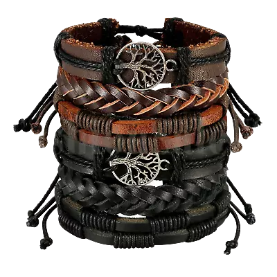 Braided Leather Men Women Rope Bracelet Wristband Set Bangle Tribal  (6 Pcs)  • $8.21