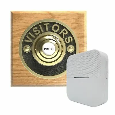 Traditional Square Wireless Doorbell VISITORS In Honey Oak And Brass • $171.75