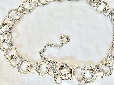 Lovely 7/12 Inch Double Link Charm Bracelet Sterling Silver Heavy Duty Estate • $82.50