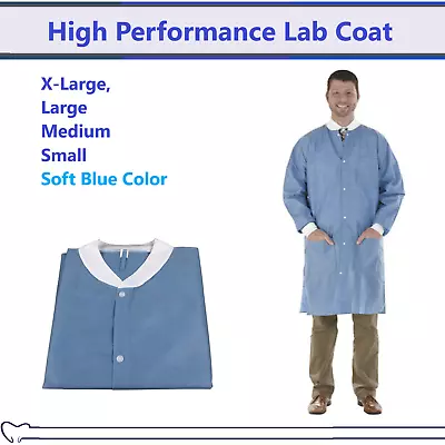 Disposable Blue Lab Coat Knitted Cuff & Collar W/Pockets Snap Closure Dynarex  • $11.95