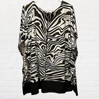 Michael Kors Top Women’s Size 1X Zebra Print Brown & Cream Kaftan Blouse • $24.95