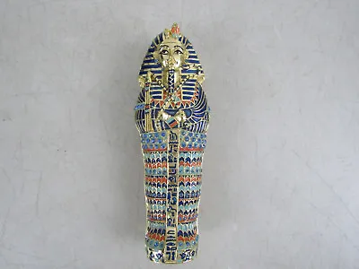 King Tut Sarcophagus Metal Trinket Box With Blue Jewels 6 5/8  Length • $44.46