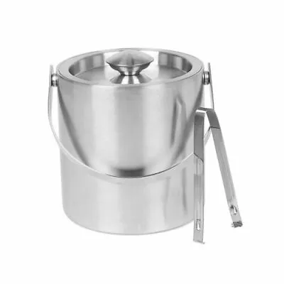Large Double Walled Stainless Steel Insulated Ice Bucket With Tongs Lid 1.8 Ltr • £17.99