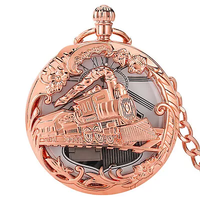 Musical Movement Pocket Watch Train Case Quartz Fob Watches With Chain Gift • £20.62