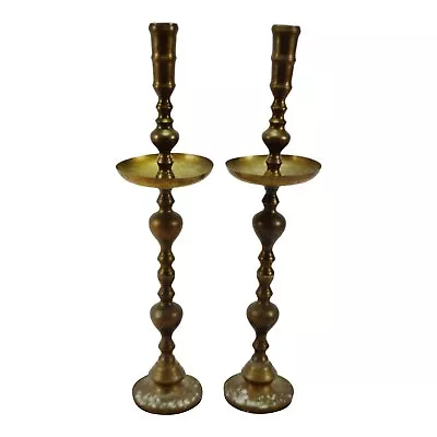 Vintage Large Brass Moroccan Altar Candle Holders - A Pair • $295