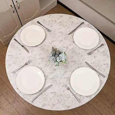 $25.72 • Buy Marble Round Vinyl Elastic Flannel Tablecloth Fitted Cover Pvc With Backing Edge