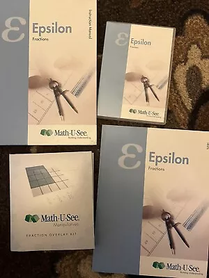 Math U See Epsilon Fraction Ins Manual +DVD Test Booklet Fraction Overlay Kit • $80